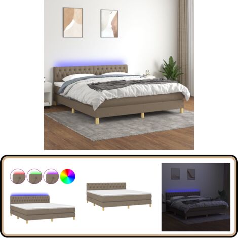 Boxspringbett mit Matratze & LED Taupe 160x200 cm Stoff - Boxspringbett - Doppelbett - Lattenrost - Bettsofa - Schlafsystem