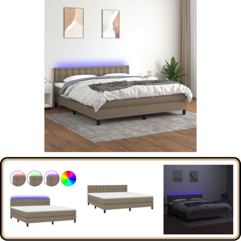 Boxspringbett mit Matratze & LED Taupe 180x200 cm Stoff - Boxspringbett - Doppelbett - Bettenrahmen - Lattenrost - Massivholzmöbel