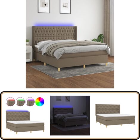 Boxspringbett mit Matratze & LED Taupe 180x200 cm Stoff - Boxspringbett - Doppelbett - Bettenrahmen - Lattenrost - Matratze