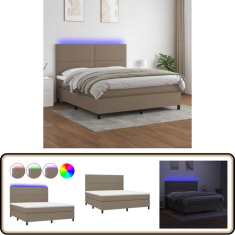 Boxspringbett mit Matratze & LED Taupe 180x200 cm Stoff - Boxspringbett - Doppelbett - Bettenrahmen - Lattenrost - Matratze