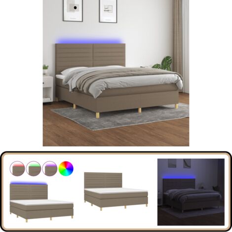 Boxspringbett mit Matratze & LED Taupe 180x200 cm Stoff - Boxspringbett - Doppelbett - Bettenrahmen - Lattenrost - Matratze
