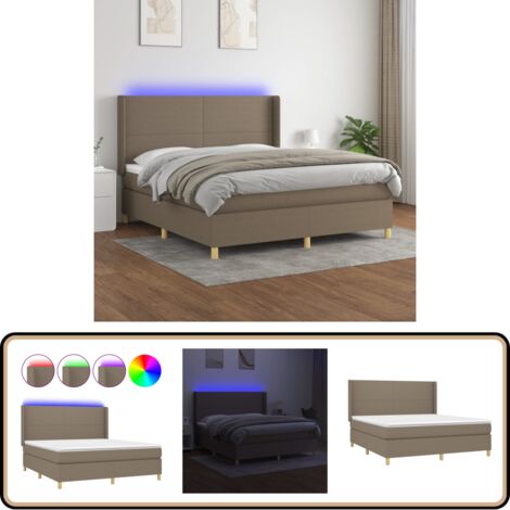 Boxspringbett mit Matratze & LED Taupe 180x200 cm Stoff - Boxspringbett - Doppelbett - Bettenrahmen - Lattenrost - Matratze