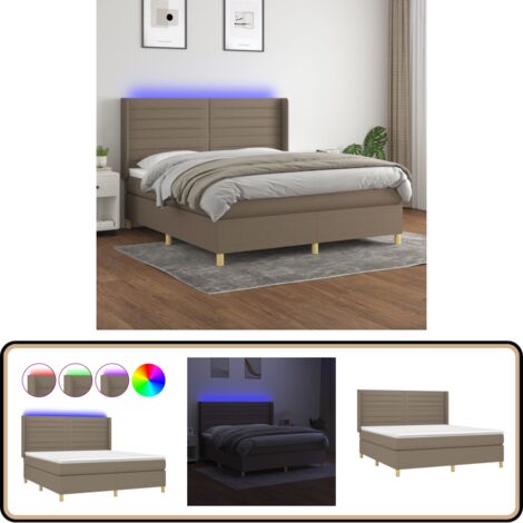 Boxspringbett mit Matratze & LED Taupe 180x200 cm Stoff - Boxspringbett - Doppelbett - Bettenrahmen - Lattenrost - Matratze