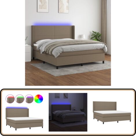 Boxspringbett mit Matratze & LED Taupe 180x200 cm Stoff - Boxspringbett - Doppelbett - Bettenrahmen - Lattenrost - Matratze