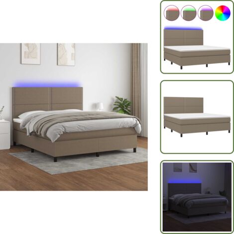 Boxspringbett mit Matratze & LED Taupe 180x200 cm Stoff - Boxspringbett - Doppelbett - Bettenrahmen - Lattenrost - Matratze