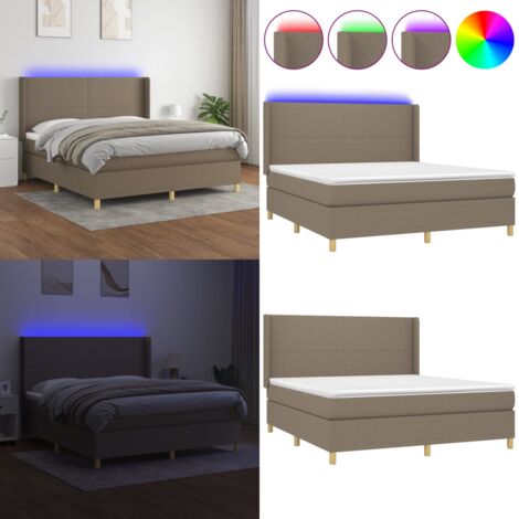 Boxspringbett mit Matratze & LED Taupe 180x200 cm Stoff - Boxspringbett - Doppelbett - Bettenrahmen - Lattenrost - Matratze - Home & Living