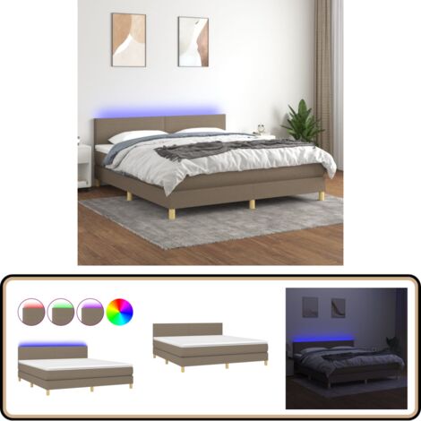 Boxspringbett mit Matratze & LED Taupe 180x200 cm Stoff - Boxspringbett - Doppelbett - Lattenrost - Bettauflage - LED Beleuchtung