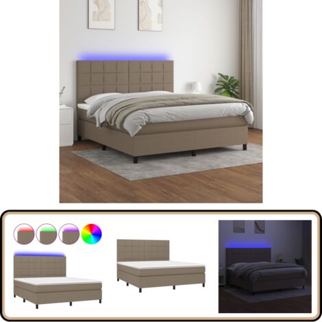 Boxspringbett mit Matratze & LED Taupe 180x200 cm Stoff - Boxspringbett - Doppelbett - Lattenrost - Bettauflage - LED Beleuchtung