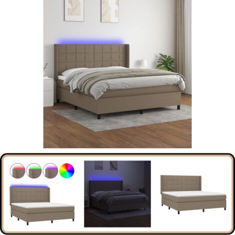 Boxspringbett mit Matratze & LED Taupe 180x200 cm Stoff - Boxspringbett - Doppelbett - Lattenrost - Bettauflage - LED Beleuchtung