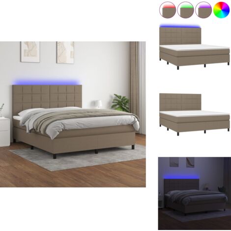 Boxspringbett mit Matratze & LED Taupe 180x200 cm Stoff - Boxspringbett - Doppelbett - Lattenrost - Bettauflage - LED Beleuchtung