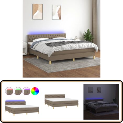 Boxspringbett mit Matratze & LED Taupe 180x200 cm Stoff - Boxspringbett - Doppelbett - Lattenrost - Bettsofa - Schlafsystem