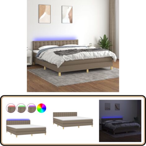 Boxspringbett mit Matratze & LED Taupe 180x200 cm Stoff - Boxspringbett - Doppelbett - Lattenrost - Bettsofa - Schlafsystem