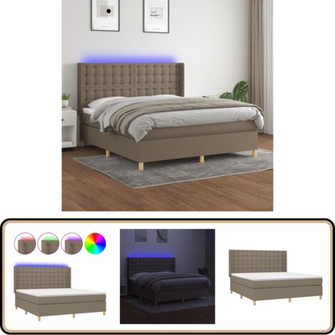 Boxspringbett mit Matratze & LED Taupe 180x200 cm Stoff - Boxspringbett - Doppelbett - Lattenrost - Bettsofa - Schlafsystem