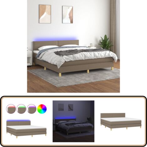 Boxspringbett mit Matratze & LED Taupe 180x200 cm Stoff - Boxspringbett - Doppelbett - Lattenrost - Bettsofa - Schlafsystem