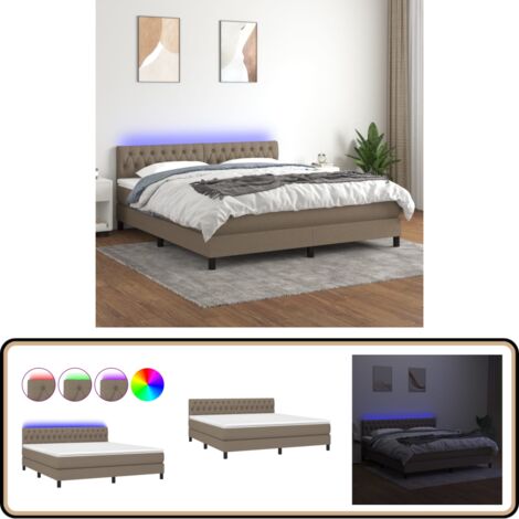 Boxspringbett mit Matratze & LED Taupe 180x200 cm Stoff - Boxspringbett - Doppelbett - Lattenrost - Bettsofa - Schlafsystem