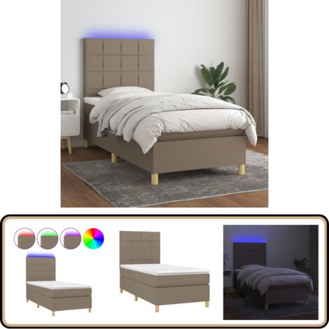 Boxspringbett mit Matratze & LED Taupe 90x200 cm Stoff - Boxspringbett - Doppelbett - Bettenrahmen - Lattenrost - Matratze