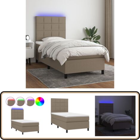 Boxspringbett mit Matratze & LED Taupe 90x200 cm Stoff - Boxspringbett - Doppelbett - Bettenrahmen - Lattenrost - Matratze