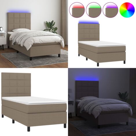Boxspringbett mit Matratze & LED Taupe 90x200 cm Stoff - Boxspringbett - Doppelbett - Bettenrahmen - Lattenrost - Matratze - Home & Living