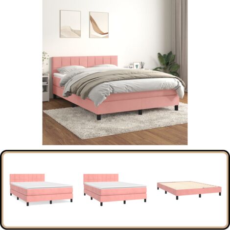 Boxspringbett mit Matratze Rosa 140x200 cm Samt - Samtbett - Boxspringbett - Doppelbett - Rosa Bett - Bettenrahmen