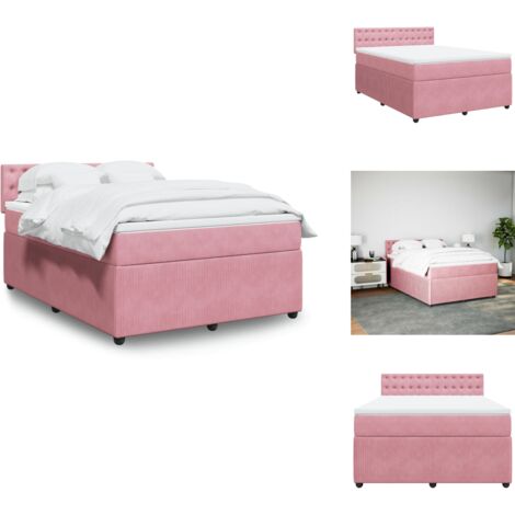 Boxspringbett mit Matratze Rosa 160x200 cm Samt - Boxspringbett - Boxspringbetten - Bett - Betten