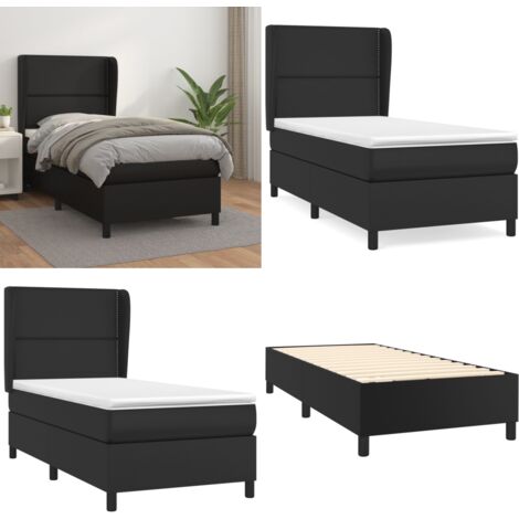Boxspringbett mit Matratze Schwarz 100x200 cm Kunstleder - Boxspringbett - Betten - Doppelbett - Kunstlederbett - Schwarzes Bett - Home & Living