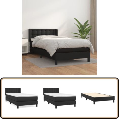 Boxspringbett mit Matratze Schwarz 100x200 cm Kunstleder - Boxspringbett - Doppelbett - Bettenrahmen - Kunstlederbett - Schwarzes Bett