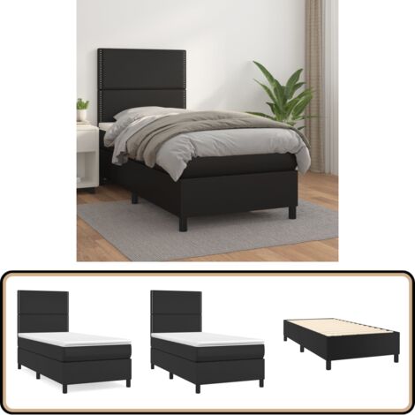 Boxspringbett mit Matratze Schwarz 100x200 cm Kunstleder - Boxspringbett - Doppelbett - Bettenrahmen - Kunstlederbett - Schwarzes Bett