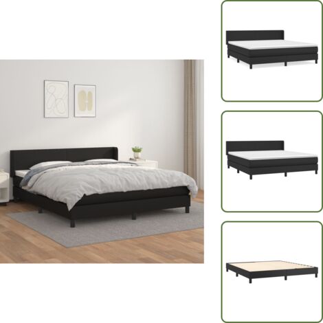 Boxspringbett mit Matratze Schwarz 160x200 cm Kunstleder - Boxspringbett - Doppelbett - Bettenrahmen - Kunstlederbett - Schwarzes Bett