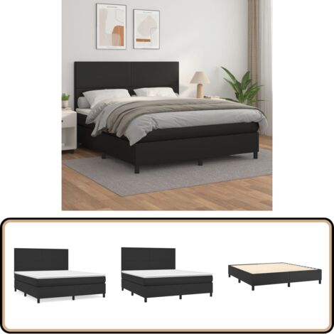 Boxspringbett mit Matratze Schwarz 160x200 cm Kunstleder - Boxspringbett - Doppelbett - Bettenrahmen - Kunstlederbett - Schwarzes Bett