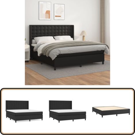 Boxspringbett mit Matratze Schwarz 160x200 cm Kunstleder - Boxspringbett - Doppelbett - Bettenrahmen - Kunstlederbett - Schwarzes Bett