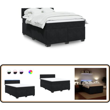 Boxspringbett mit Matratze Schwarz 160x200 cm Samt - Boxspringbett - Doppelbett - Samtbett - Samt - Massivholzbette