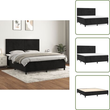 Boxspringbett mit Matratze Schwarz 160x200 cm Samt - Boxspringbett - Samtbett - Doppelbett - Bett Mit Kopfteil - Schlafsystem