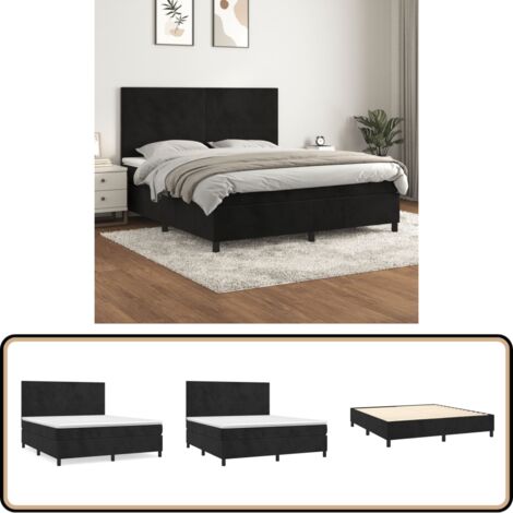 Boxspringbett mit Matratze Schwarz 160x200 cm Samt - Boxspringbett - Samtbett - Doppelbett - Bett Mit Kopfteil - Schlafsystem