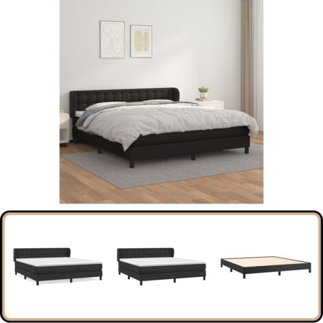 Boxspringbett mit Matratze Schwarz 180x200 cm Kunstleder - Boxspringbett - Doppelbett - Bettenrahmen - Kunstlederbett - Schwarzes Bett