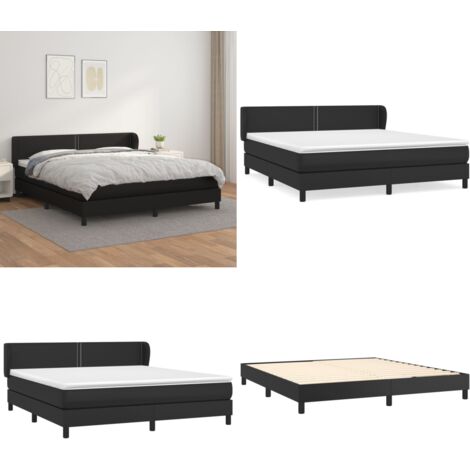 Boxspringbett mit Matratze Schwarz 180x200 cm Kunstleder - Boxspringbett - Doppelbett - Bettenrahmen - Kunstlederbett - Schwarzes Bett - Home & Living