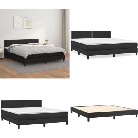 Boxspringbett mit Matratze Schwarz 180x200 cm Kunstleder - Boxspringbett - Doppelbett - Bettenrahmen - Kunstlederbett - Schwarzes Bett - Home & Living