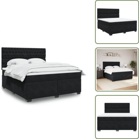 Boxspringbett mit Matratze Schwarz 180x200 cm Samt - Boxspringbett - Boxspringbetten - Bett - Betten