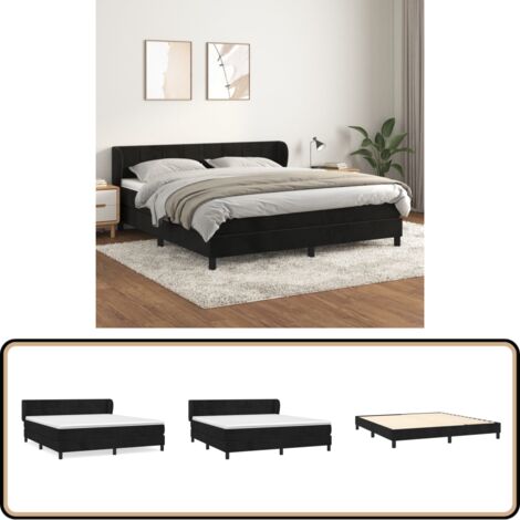 Boxspringbett mit Matratze Schwarz 180x200 cm Samt - Samtbett - Boxspringbett - Doppelbett - Luxusbett - Schlafzimmermöbel