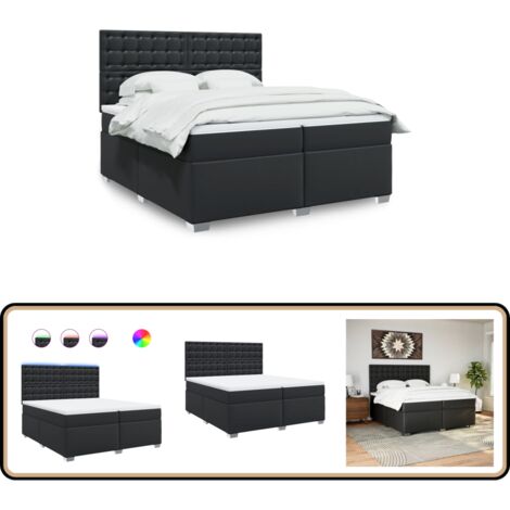 Boxspringbett mit Matratze Schwarz 200x200 cm Kunstleder - Boxspringbett - Doppelbett - Bettenrahmen - Lederbettwäsche - Luxusbett