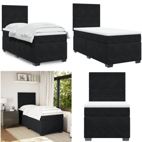 Boxspringbett mit Matratze Schwarz 80x200 cm Samt - Boxspringbett - Samtbett - Doppelbett - Schwarzes Bett - Bettgestell Mit Kopfteil - Home & Living