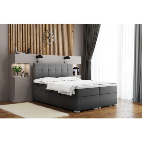 Boxspringbett mit matratze und bettkasten, Schlafbett LINDT stoff Velvet Grau 120x200 cm
