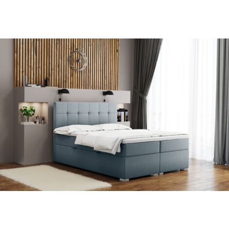 Boxspringbett mit matratze und bettkasten, Schlafbett LINDT stoff Velvet Hellgrau 120x200 cm