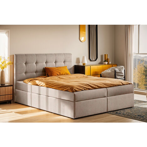 Boxspringbett mit matratze und bettkasten, Schlafbett LUDANO stoff Noel 120x200 cm KaltesBeige