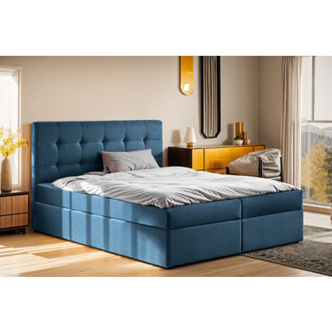 Boxspringbett mit matratze und bettkasten, Schlafbett LUDANO stoff Noel 140x200 cm Blau
