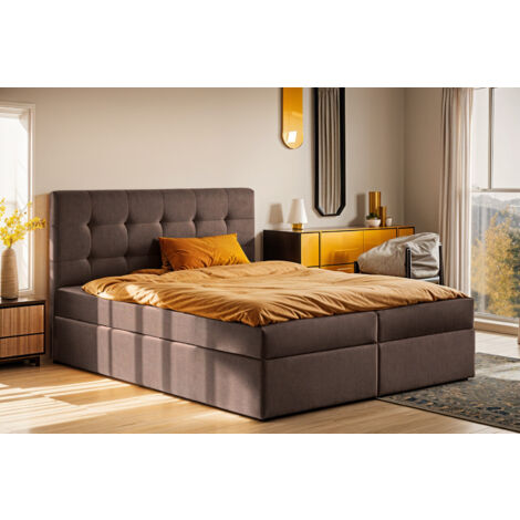 Boxspringbett mit matratze und bettkasten, Schlafbett LUDANO stoff Noel 140x200 cm Braun