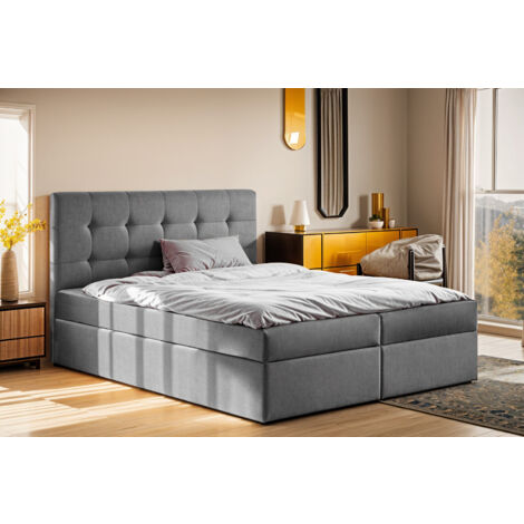 Boxspringbett mit matratze und bettkasten, Schlafbett LUDANO stoff Noel 160x200 cm Grau