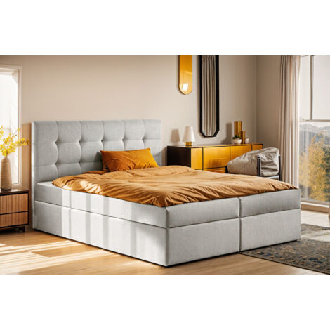 Boxspringbett mit matratze und bettkasten, Schlafbett LUDANO stoff Noel 160x200 cm Hellgrau