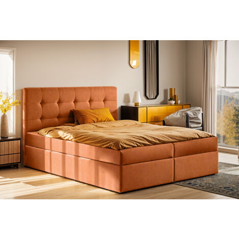 Boxspringbett mit matratze und bettkasten, Schlafbett LUDANO stoff Noel 160x200 cm Orange