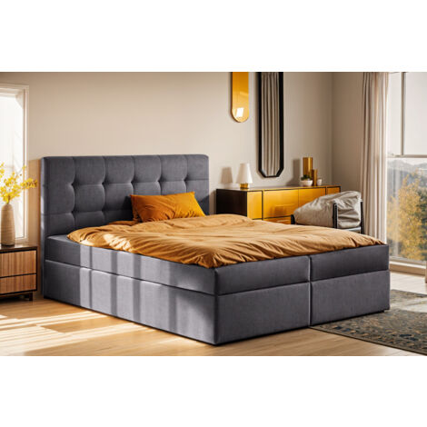 Boxspringbett mit matratze und bettkasten, Schlafbett LUDANO stoff Noel 180x200 cm Dunkelgrau