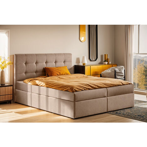 Boxspringbett mit matratze und bettkasten, Schlafbett LUDANO stoff Noel 200x200 cm Beige